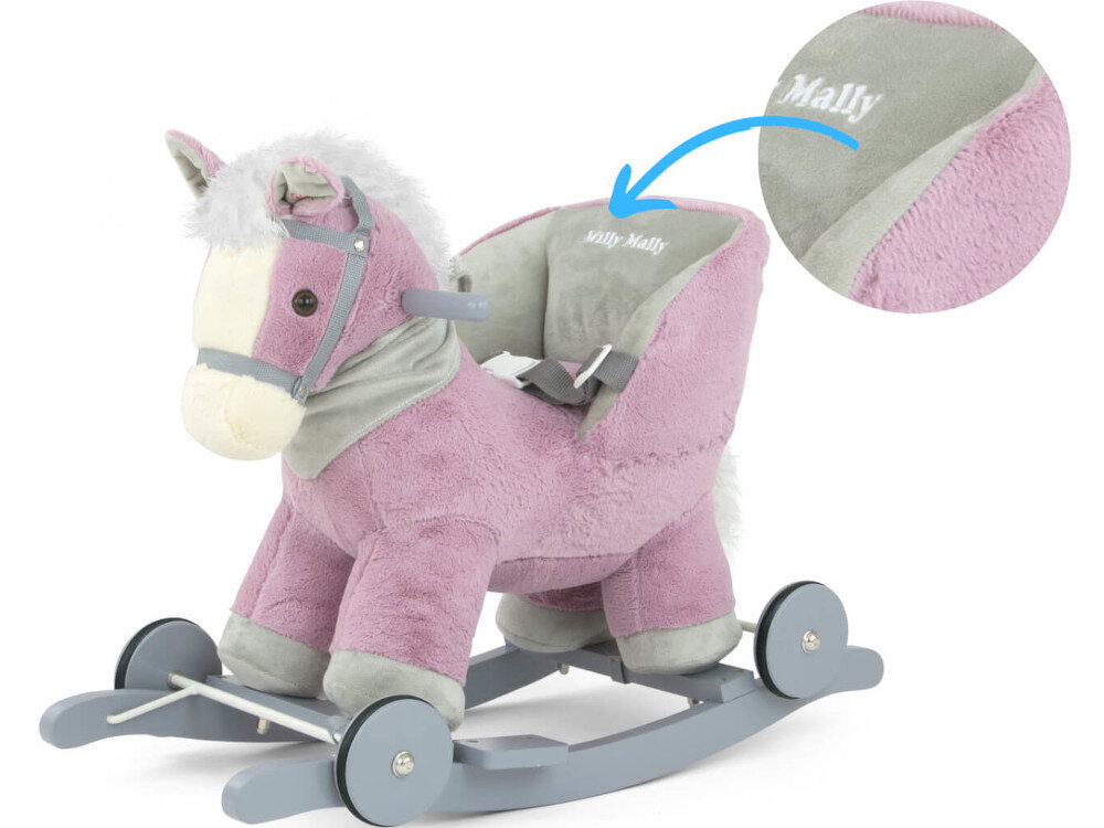 Koń na biegunach MILLY MALLY Polly Miętowy materiał chusteczka kantar podnóżki melodyjka