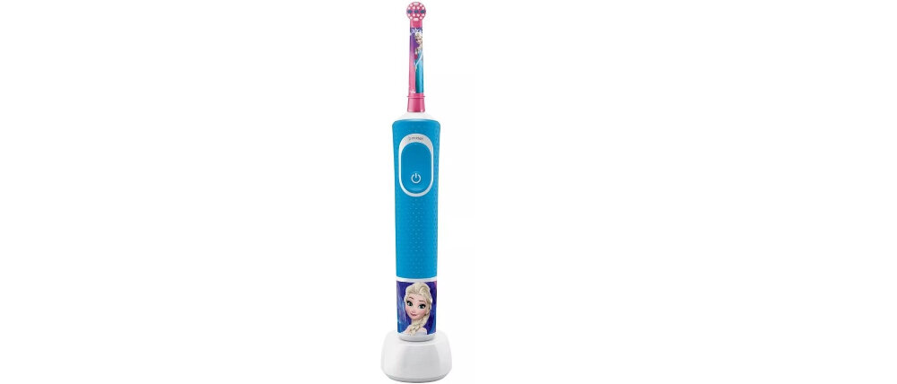 Szczoteczka rotacyjna ORAL-B D100 Kids Frozen + Kubek dla dzieci od trzech lat miekka delitktna funkcja timera 7600 ruchow na minyte efekt wskaznik naladowania kubek z frozen