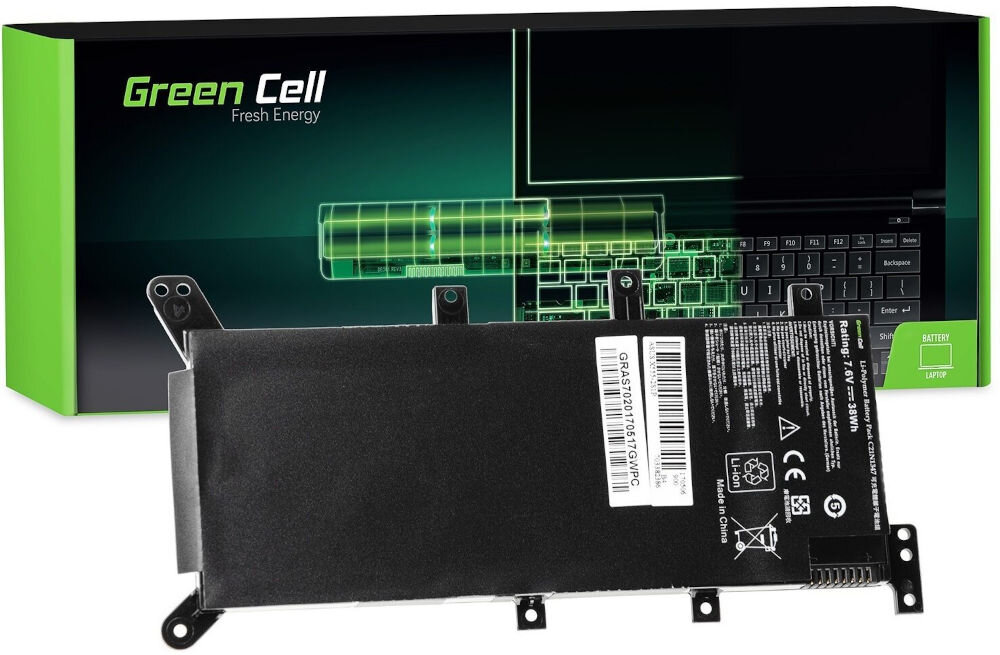 Bateria do laptopa GREENCELL AS70 4000 mAh akumulator zastępuje
baterię C21N1347 zgodność z oryginalnymi akumulatorami produkt oraz jego opakowanie na białym tle