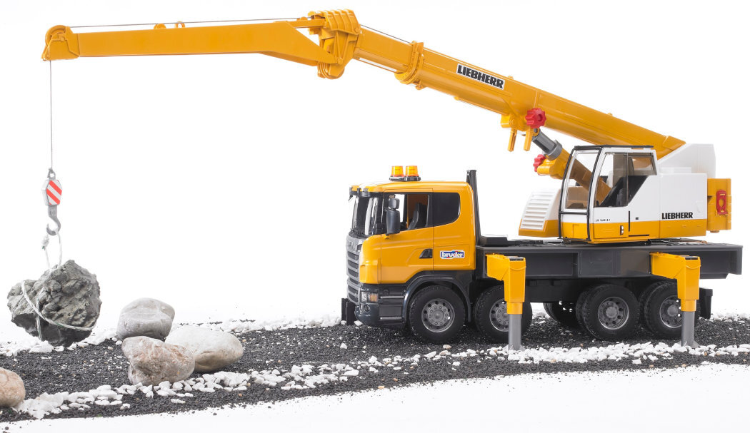 Samochód BRUDER Profi Dźwig Scania R Liebherr z modułem sygnalizacyjnym BR-03570 realistyczny zabawa maszyny jakość wykonanie kolekcjonerski