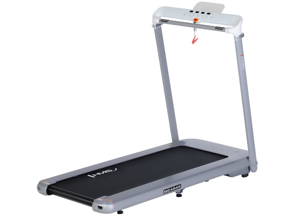 Bieżnia elektryczna HMS BE4545 1 z 2 wbudowanych programów treningowych bieg z prędkością do 14 km/godzinę silnik moc 3000W zakres prędkości 0,8:14 napięcie 230V
