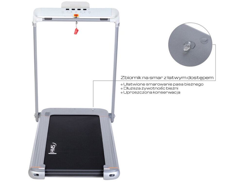 Bieżnia elektryczna HMS BE4545 doskonałe wykonanie dbałość o każdy szczegół solidna konstrukcja do 110 kg masy ciała użytkownika zbiornik na smar instrukcji w języku polskim