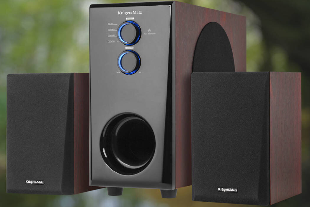 Kolumny głośnikowe KRUGER&MATZ Spirit 2.1 Brązowy (1 szt.) brzmienie połączenie subufer tony funkcjonalność
