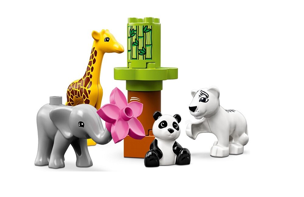 LEGO Duplo Małe Zwierzątka 10904 prawidłowy rozwój merytoryczny dziecka kreatywna zabawa ergonomiczne klocki figurki minifigurki panda biały tygrys słoń żyrafa dla najmłodszych dzieci Proste zabawki