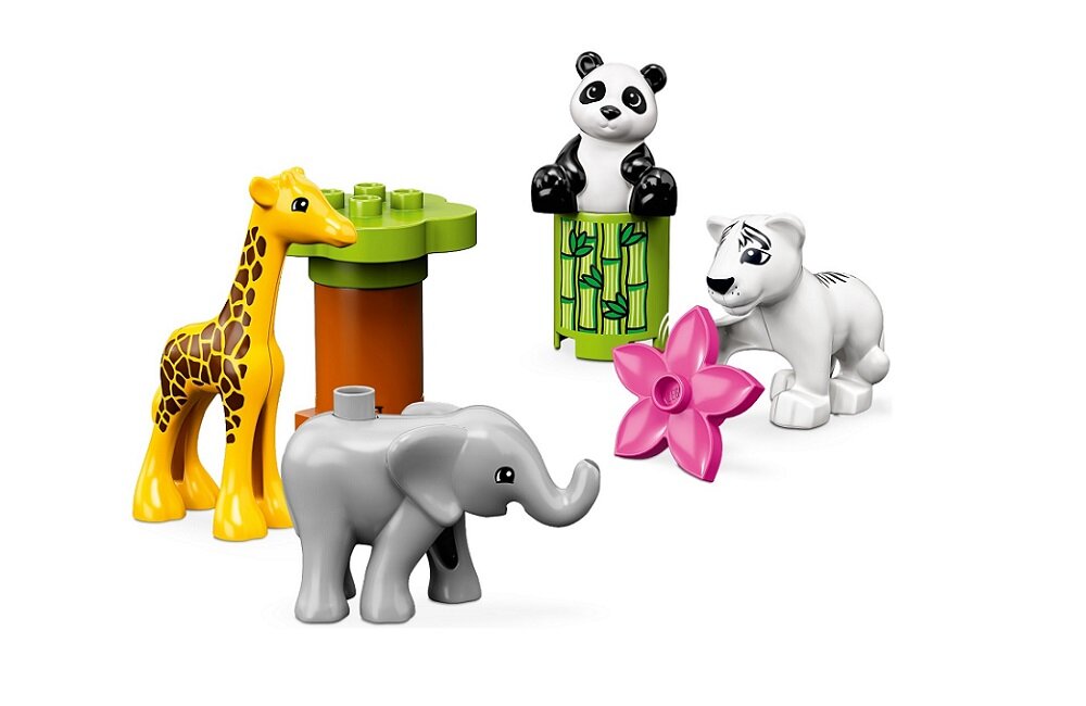 LEGO Duplo Małe Zwierzątka 10904 prawidłowy rozwój merytoryczny dziecka kreatywna zabawa ergonomiczne klocki figurki minifigurki panda biały tygrys słoń żyrafa dla najmłodszych dzieci