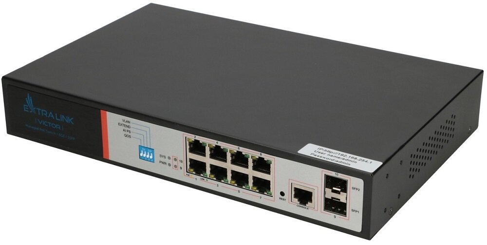 Switch EXTRALINK Victor EX-2500G-10MPS - złącza i porty osiem złącz RJ-45 dwaw port SFP