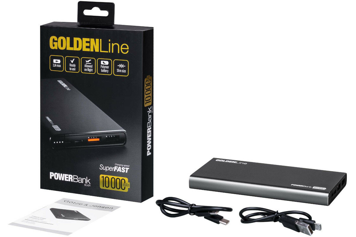 Powerbank GÖTZE & JENSEN Golden Line 10000 mAh Czarny zawartosc opakowania