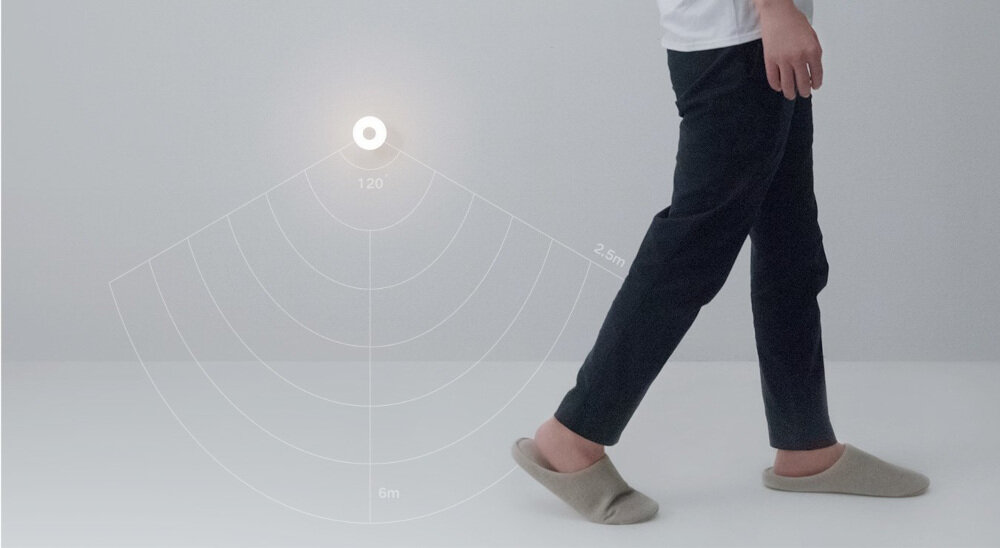 Lampka XIAOMI Mi Motion-Activated Night Light 2 MJYD02YL 120-stopniowe ujęcie otaczającej przestrzeni aktywowana ruchem automatycznie rozpoznaje sylwetkę włączona przez 15 sekund po opuszczeniu zasięgu odległość 0-6 metra z przodu 0-2,5 metra z tyłu