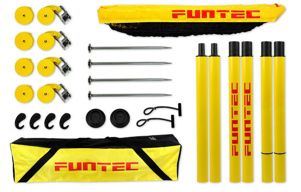 Zestaw do siatkówki plażowej FUNTEC Beach Champ mocne plastykowe słupki profesjonalne liny antenki plażowe