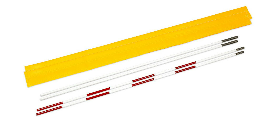 Zestaw do siatkówki plażowej FUNTEC Beach Champ żółte trójczęściowe plastikowe słupki siatka ma wzmocnione boki kevlarowa linka napinająca elastyczne bungee