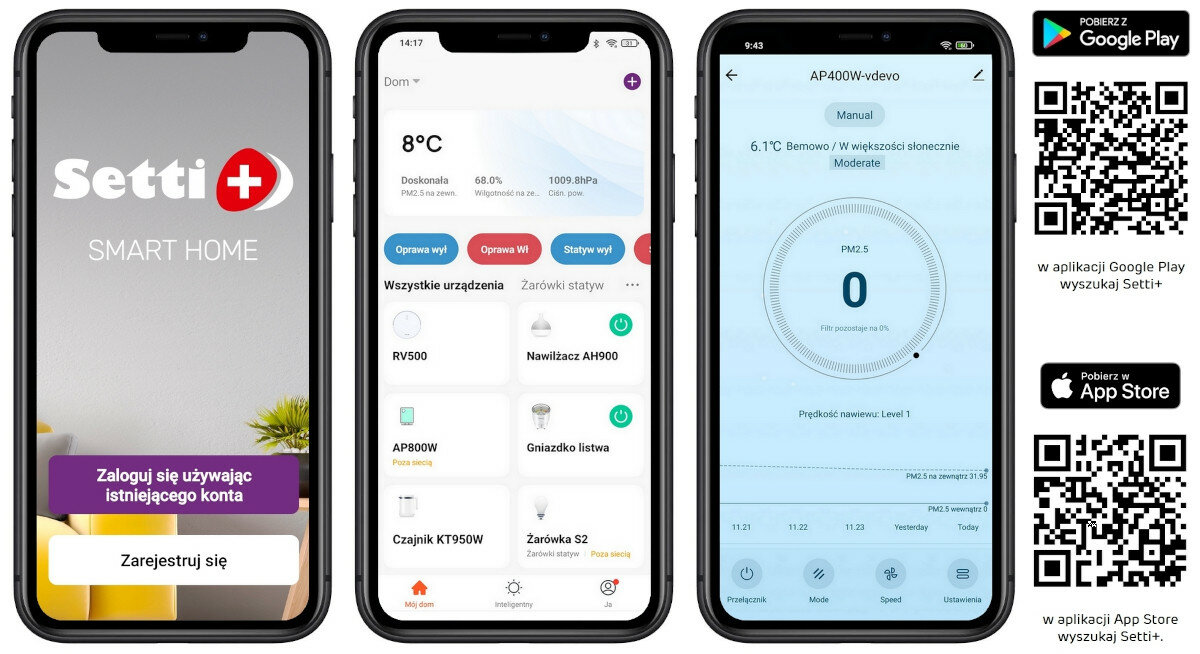 Oczyszczacz powietrza SETTI+ AP400W Smart aplikacja mobilna