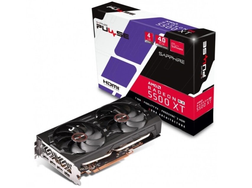 Karta graficzna SAPPHIRE Radeon RX 5500 XT Pulse - wygląd ogólny opakowanie architektura RDNA 1.0 4GB pamięci GDDR6