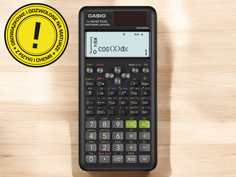 Kalkulator CASIO FX-991ES Plus 2nd Edition Zasilanie bateryjne, 9 pamięci na blacie