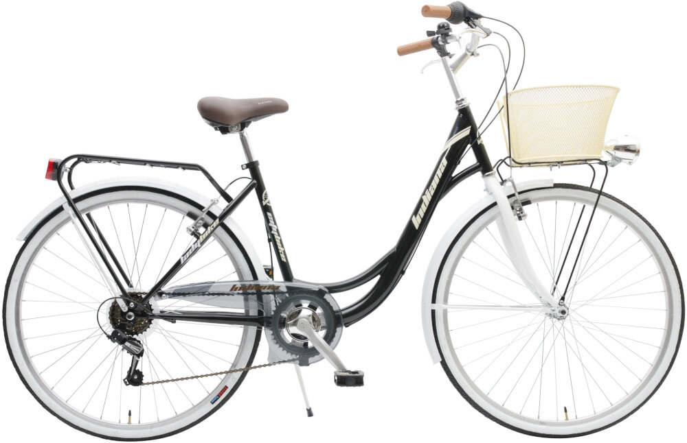 Rower miejski z koszykiem INDIANA Liberty 26 6B Czarno-biały wyglad front