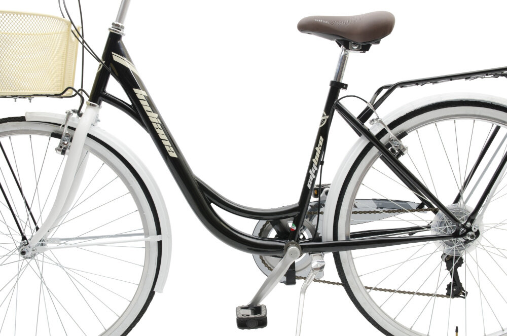 Rower miejski z koszykiem INDIANA Liberty 26 6B 6B Czarno-biały rama aluminiowa