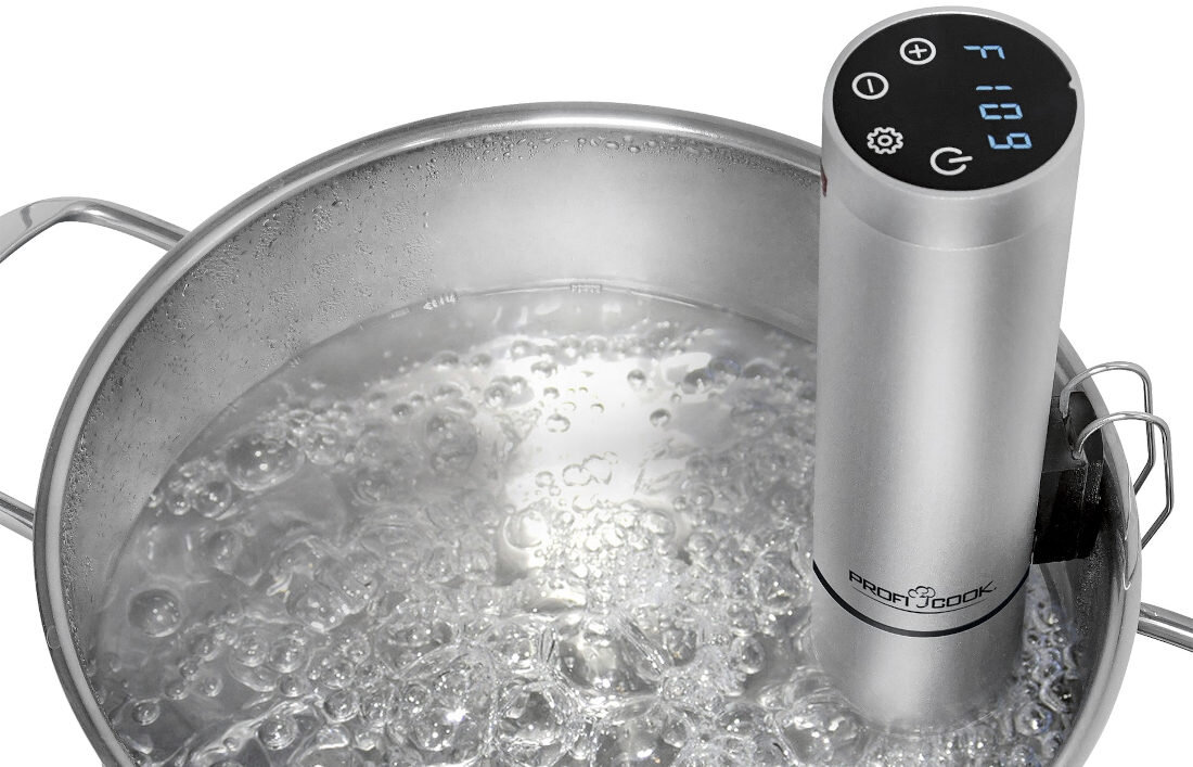 Cyrkulator do gotowania PROFICOOK Sous Vide PC-SV 1159 efekty gotowanie woda cyrkulacja przepływ moc obudowa zacisk mocujący IPX7