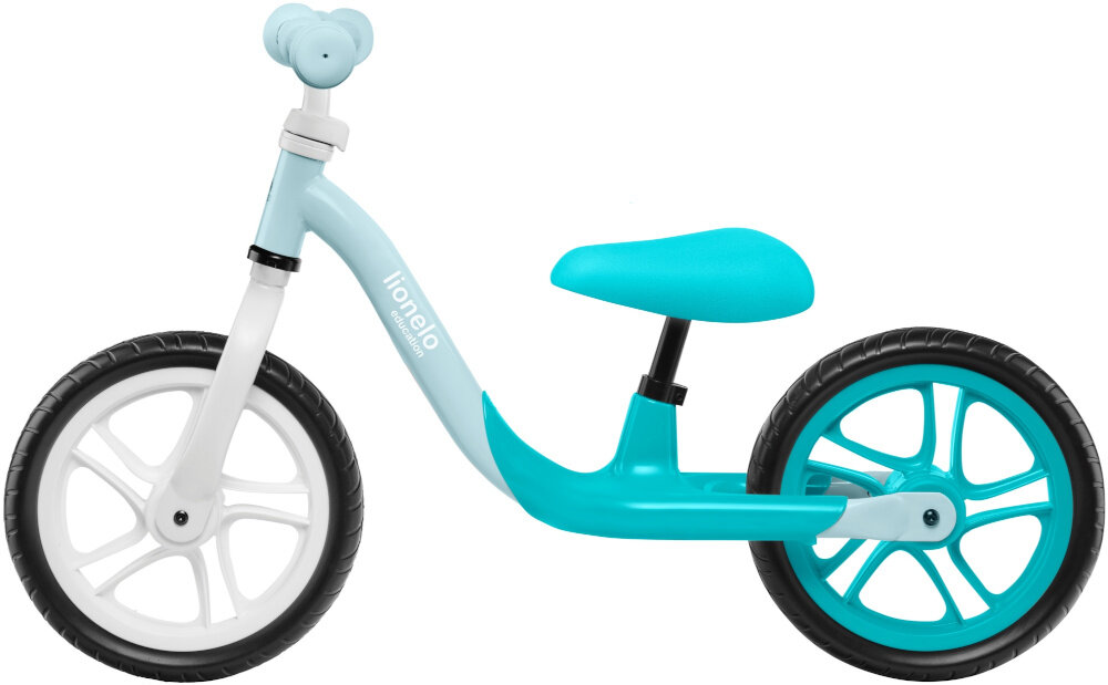 Rowerek biegowy LIONELO Alex Turkusowy rama z wysokiej jakości stopów metali bardzo lekki 3,3 kg dla chłopców od 3 do 6 lat