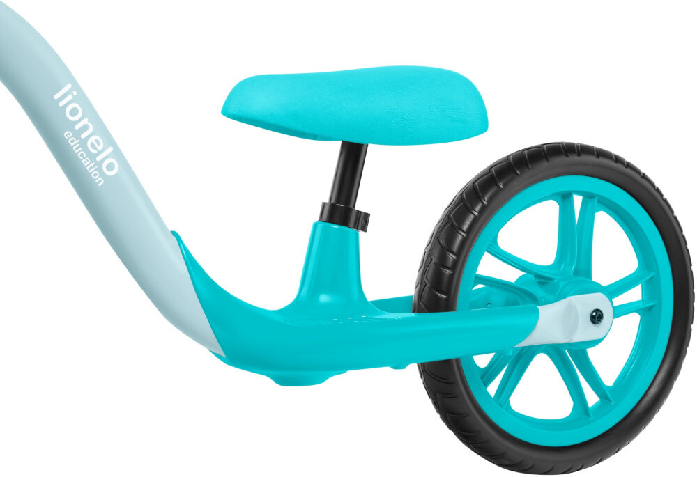 Rowerek biegowy LIONELO Alex Turkusowy siodełko regulowane w zakresie 30-42 cm zminimalizować ryzyko otarć miękka struktura