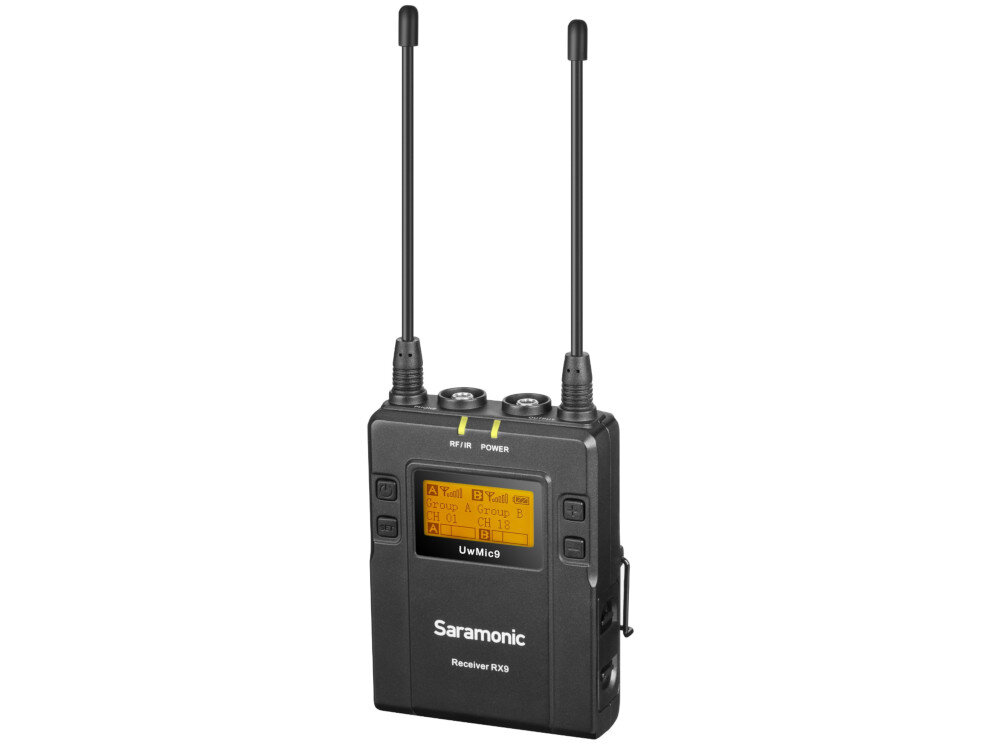 System bezprzewodowy SARAMONIC UWMIC9 Kit4 Odbiornik RX9 mini Jack (3,5 mm) TRS aluminium wyświetlacz LCD intuicyjne menu bateriami AA
