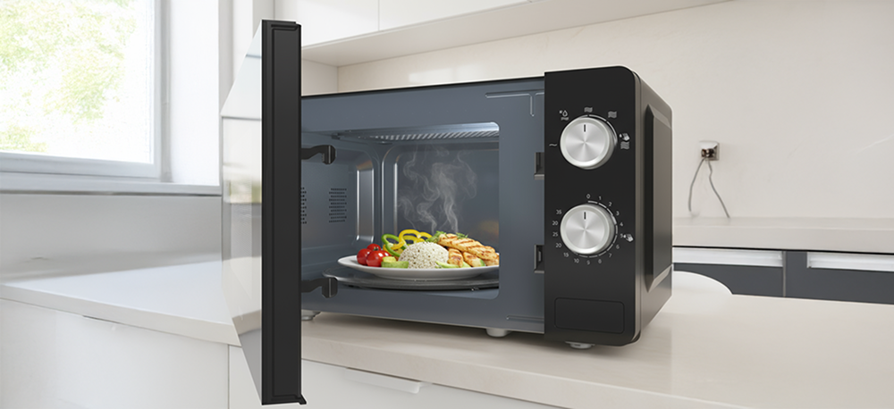 KUCHNIA MIKROFALOWA GORENJE MO20E1B kuchnia bla otwarta wnęrze SafetySwitch wyłącznik bezpieczeństwa pełna ochrona automatyczne wyłączanie bezpieczeństwo użytkowania ochrona domowa