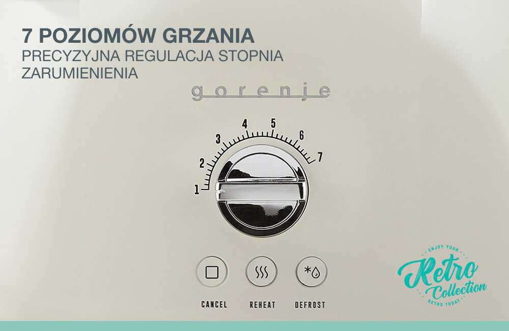 Toster GORENJE T900RL Łatwy dostęp Jednym ruchem pokrętła poziom podpieczenia ystarczy nacisnąć odpowiedni przycisk