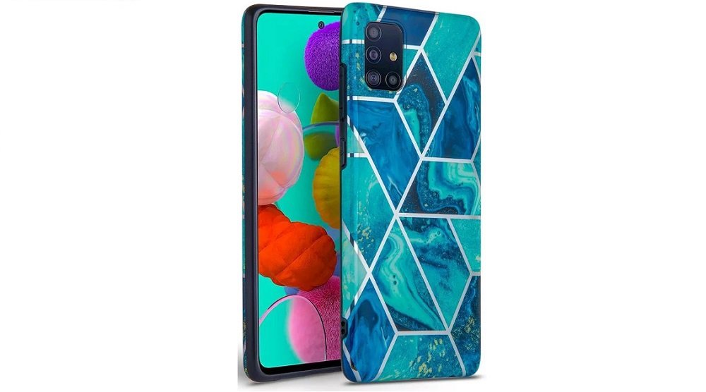 Etui TECH-PROTECT Marble do Samsung Galaxy A51 Niebieski pokrowiec bezpieczeństwo ochrona plecki guma