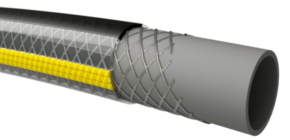 Wąż ogrodowy KARCHER PrimoFlex Plus 1/2 50 m 2.645-319.0, bar, ciśnienie, odporność, pęknięcie, na białym tle wizualizacja konstrukcji węża