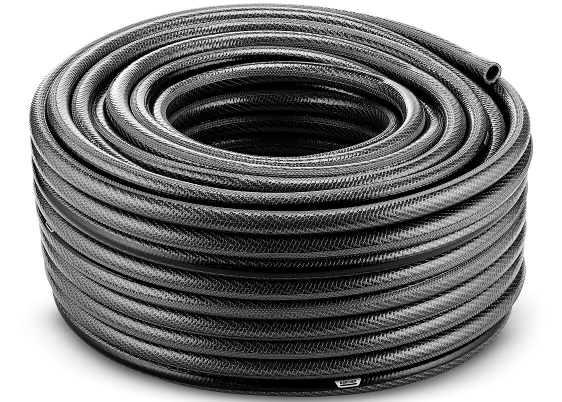 Wąż ogrodowy KARCHER PrimoFlex Premium 1/2 50 m 2.645-325.0, podlewanie, długość, konstrukcja, funkcjonalność, na białym tle wąż karcher od frontu
