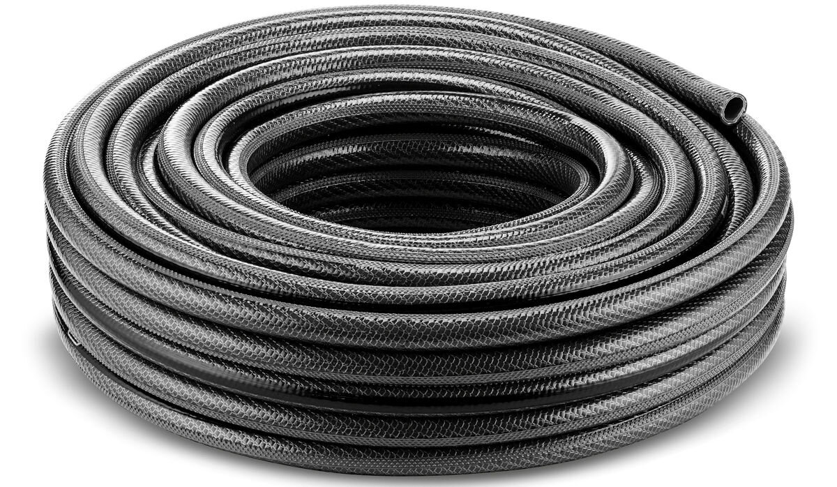 Wąż ogrodowy KARCHER PrimoFlex Premium 5/8 25 m 2.645-326.0, długości, podlewanie, konstrukcja, sezon, na białym tle szpula węża karcher