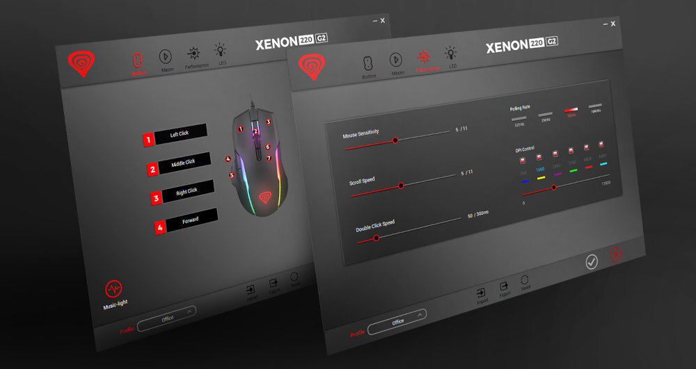 GENESIS Xenon 220 oprogramowaniu efektów podświetlenia 7 przycisków programowalnych