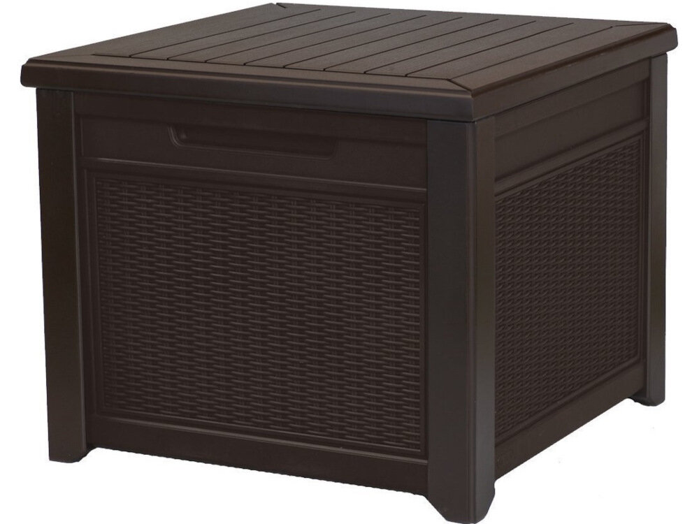 Skrzynia ogrodowa KETER Cube Rattan wymiary 72,2 x 71 x 59 cm pojemność do 208 litrów z wysokiej jakości żywicy imituje naturalny splot rattanowy system JUST CLICK AND GO montaż na zatrzaski