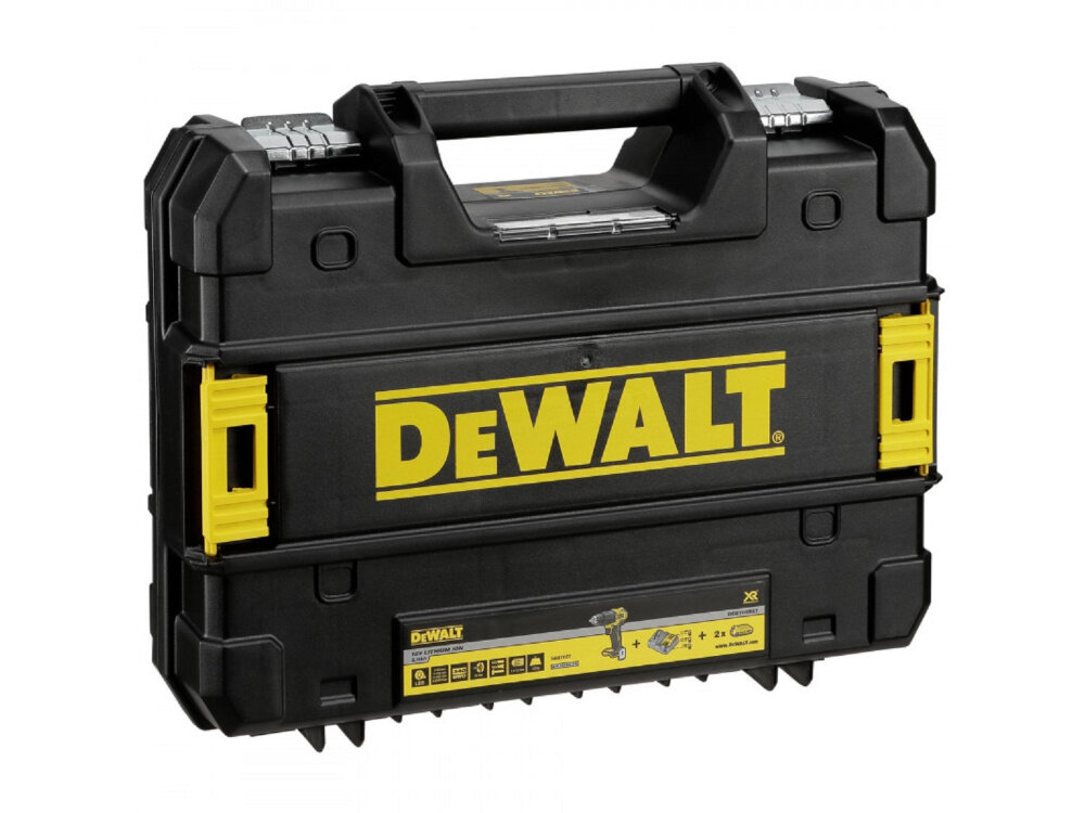Wiertarko-wkrętarka DEWALT DCD709D2T wysokiej walizka transportowa z twardego i wytrzymalego tworzywa sztucznego wysoka odpornosc na uszkodzenia ochrona