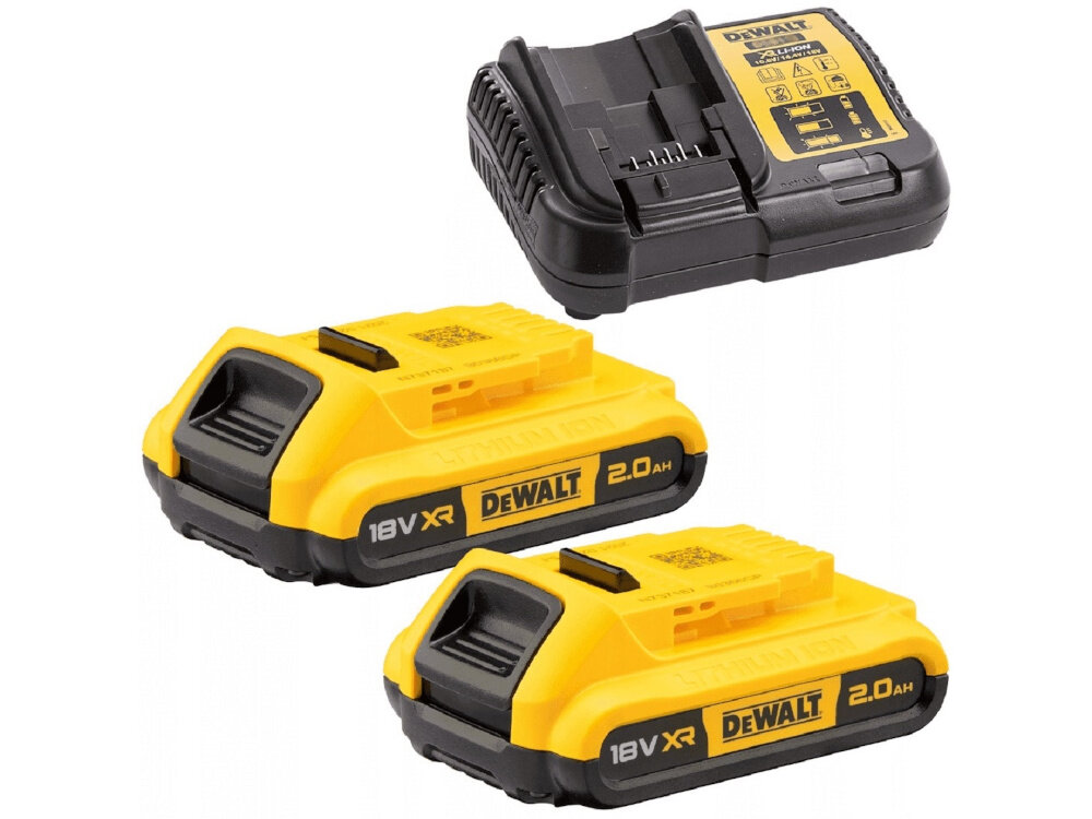 Wiertarko-wkrętarka DEWALT DCD709D2T akumulator Li-Ion z serii 18 V XR pojemnosc 2,0 Ah technologia litowo-jonowa swobodna praca dwa akumulatory szybka ladowarka przy
