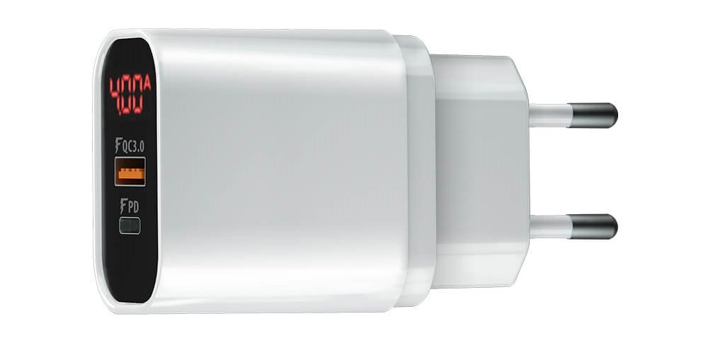 Ładowarka sieciowa FOREVER Core FWC-02QCPD-D Biały usb typ-c kompaktowa ładowarka czytelny wyświetlacz