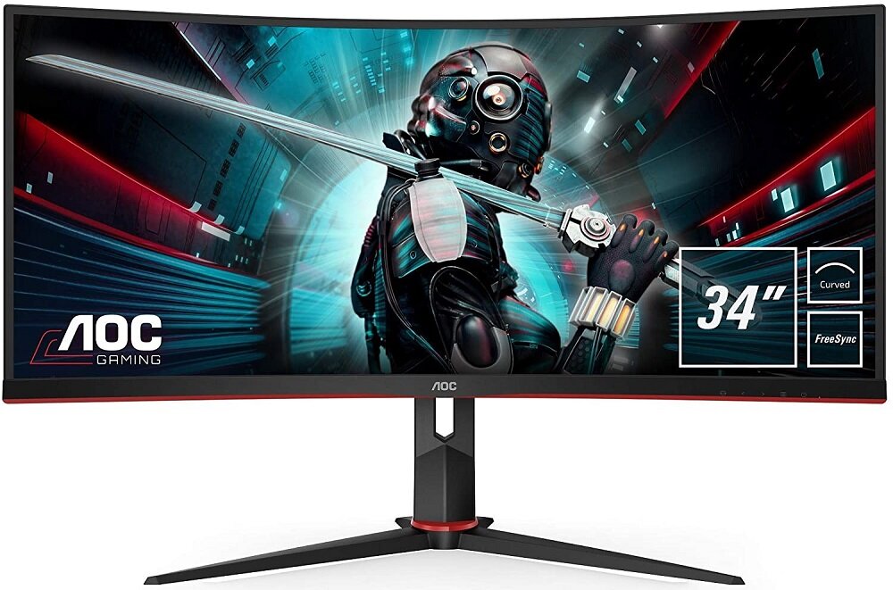 Monitor AOC CU34G2X - wygląd ogólny zakrzywiony ekran matowa powłoka