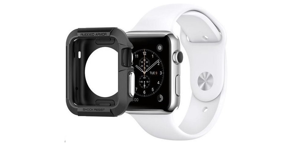 Etui SPIGEN Rugged Armor do Apple Watch 1 2 3 (42 mm) Czarny widok etui skos smartwatch