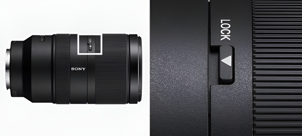 Obiektyw SONY E 70-350 mm F4.5-6.3 przełącznika blokady zoomu chronisz jest bezpieczny