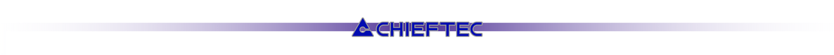 Logo z napisem \'CHIEFTEC\' na tle z gradientem fioletowo-białym.