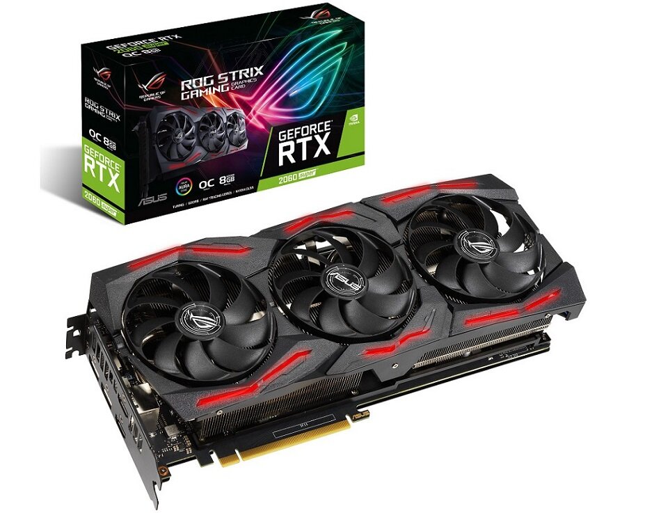 Karta graficzna ASUS Rog Strix GeForce RTX 2060 Super Evo 8GB - wygląd ogólny opakowanie 8GB pamięci podręcznej wydajny układ chłodzenia technologia RTX
