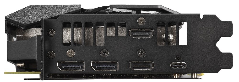 Karta graficzna ASUS Rog Strix GeForce RTX 2060 Super Evo 8GB - szereg funkcjonalnych złącz HDMI USB-C Display Port obsługa kilku monitorów jednocześnie