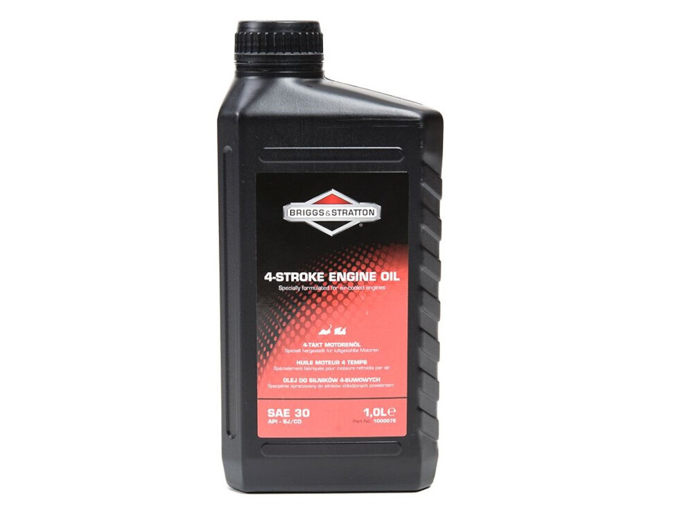 Olej BRIGGS & STRATTON 4T SAE30 1L pojemność 1 litra do silników 4-suwowych o małej mocy specjalne dodatki zwiększają żywotność zapobiegają powstawaniu nagaru osadów wewnątrz silnika