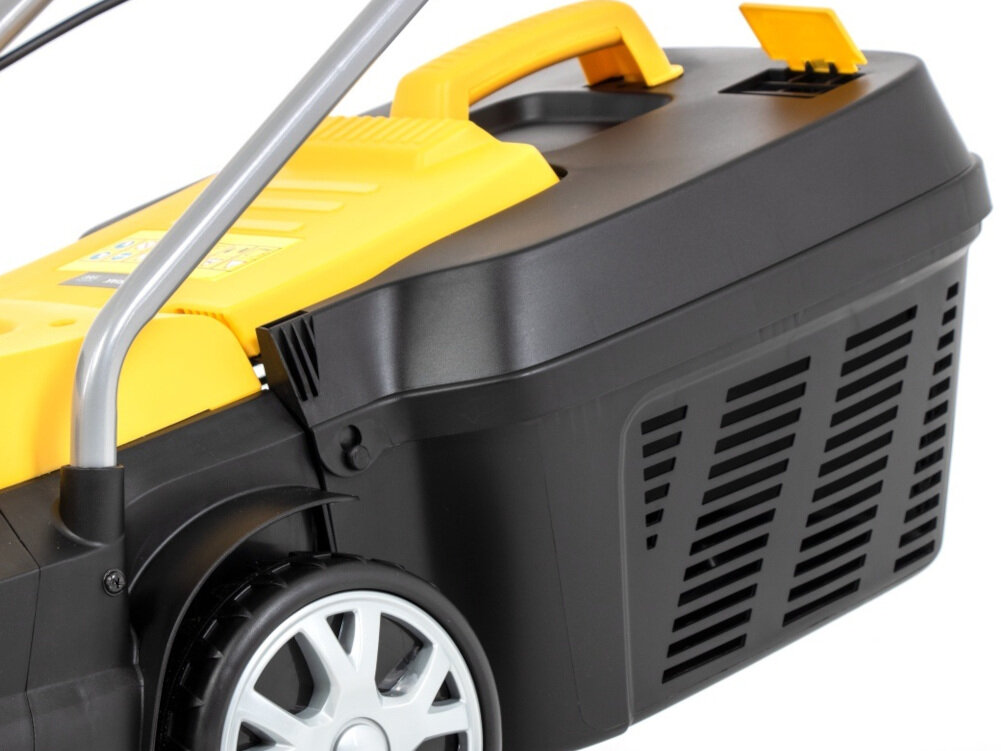 Kosiarka elektryczna LIDER KC1400A 1400W kosz z tworzywa sztucznego pojemność 35 l uchwyt na koszu bezproblemowe opróżnianie kosza