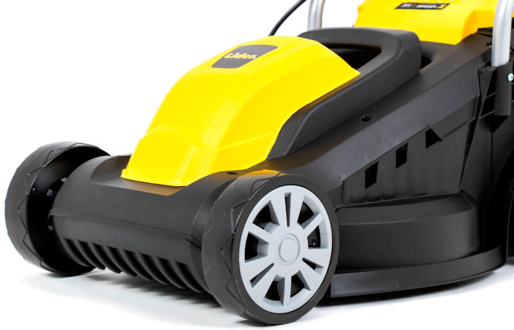 Kosiarka elektryczna LIDER YK1300 1300W zasilanie silnik szczotkowy mc 1300W doskonałe osiągi silnik zabezpieczony przed przeciążeniem wysoka wytrzymałość bezawaryjność do niewielkiego ogrod dużej działki