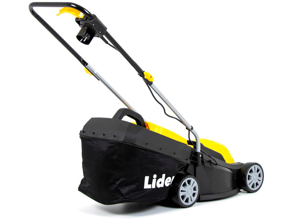 Kosiarka elektryczna LIDER YK1300 1300W koszenie z uwzględnieniem preferowanej wysokości trawy 20-60 cm mechanizm osiowy 3-stopniowa skala szerokość robocza 33 cm