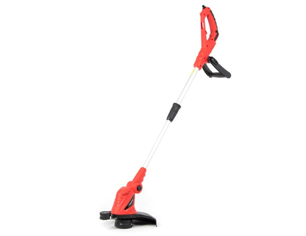 Podkaszarka elektryczna FAWORYT DP550 glowica tnca z automatycznym wysuwem zylki tnacej srednica zylki 1,6 mm glowica ma regulowany kat ciecia dwa wyjscia do zylki o dlugosci do 6 metrow szerokosc robocza 30 cm
