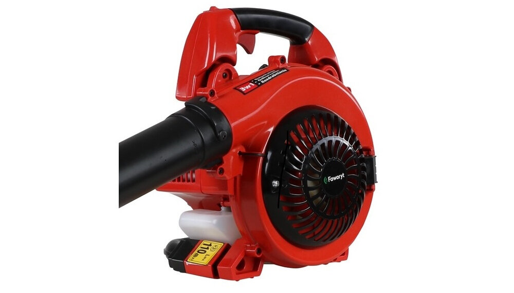 Odkurzacz do liści FAWORYT SPD30D silnik 2-suwowy spalinowy moc 1 KM pojemność 26 cm3 dwie przydatne funkcje zasysania wydmuchiwania odpadków ogrodowych funkcja zasysania rozdrabniania materiał w stosunku 10 do 1 strumień powietrza o maksymalnej prędkości do 180 km/h