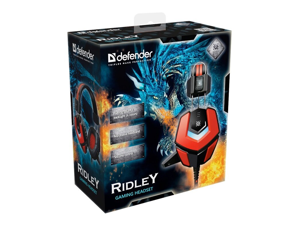 Słuchawki DEFENDER Ridley Czarno czerwony - długi przewód