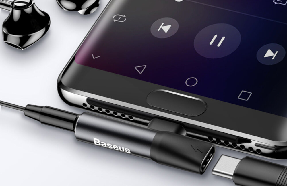 ADAPTER AUDIO BASEUS L41 USB-C DO MINI JACK 3.5MM + USB-C (CZERWONY) dwa złącza