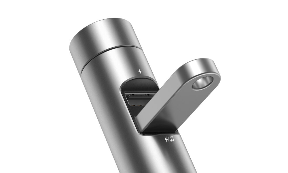 Transmiter FM BASEUS Energy Column Srebrny przycisk wyswietlacz bluetooth