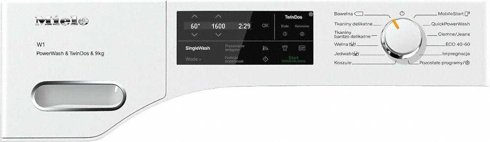 MIELE pralka wyświetlacz pokrętło program pranie automatyczny wełna expres outdoor impregnacja bawełna wstępne płukania krochmalenie ciemne jeans delikatne pompowanie wirowanie eco